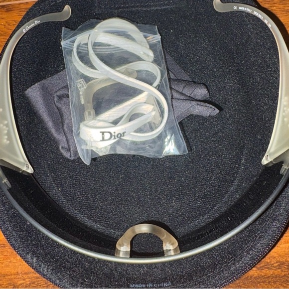 Auth RARE DIOR SKI 5 VA2 Shield Sunglass SET Case sport strap opaque white black